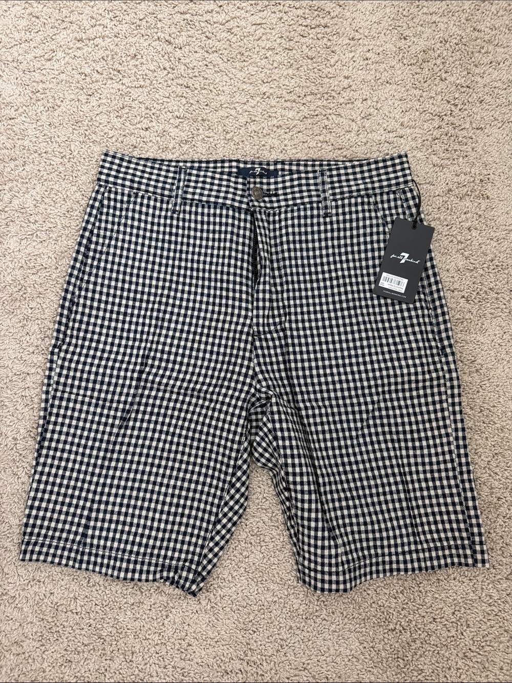 7 For All Mankind Navy & Beige Gingham Men’s Shorts